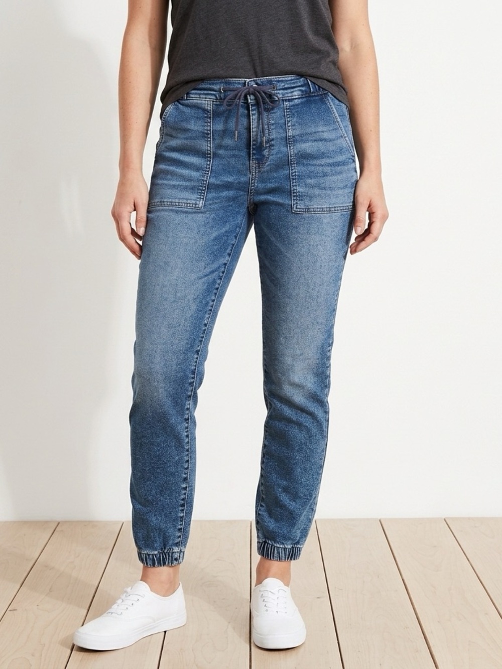 Bootlegger High Rise Blue Denim Jogger Pants Elastic Waist 28 Boyfriend Fit